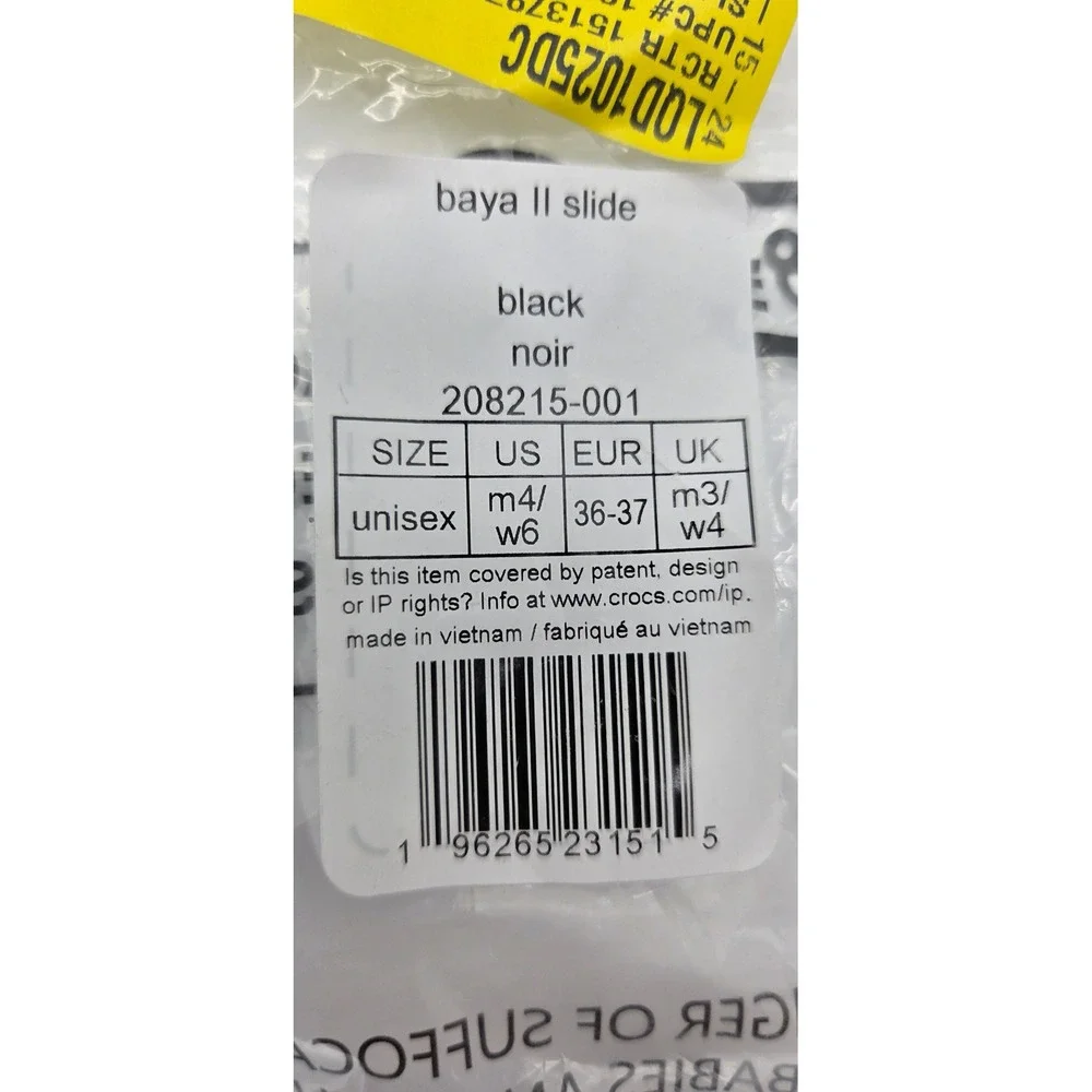 Crocs Baya II Slide Black Unisex Sandals Mens 4 Womens 6 208215-001 NEW
